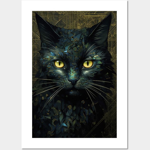 Black Cat with Green Eyes Wall Art by 777Design-NW